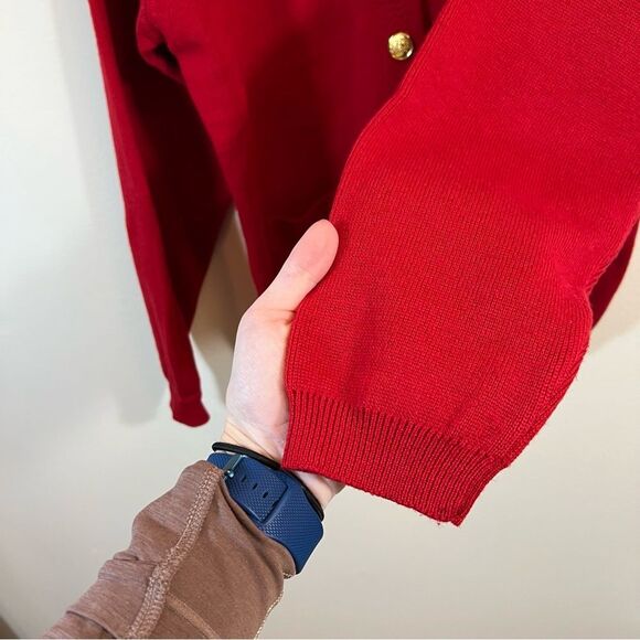 Talbots Red Merino Wool Gold Button Cardigan Sweater Medium Old Money Quiet Lux - Picture 11 of 15